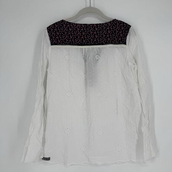 Matilda Jane top medium M white eyelet long sleeve boho office career business - Picture 4 of 5